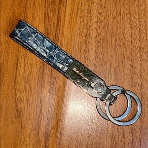 Authentic Salvatore Ferragamo Gancini Crocodile Embossed Leather Keychain